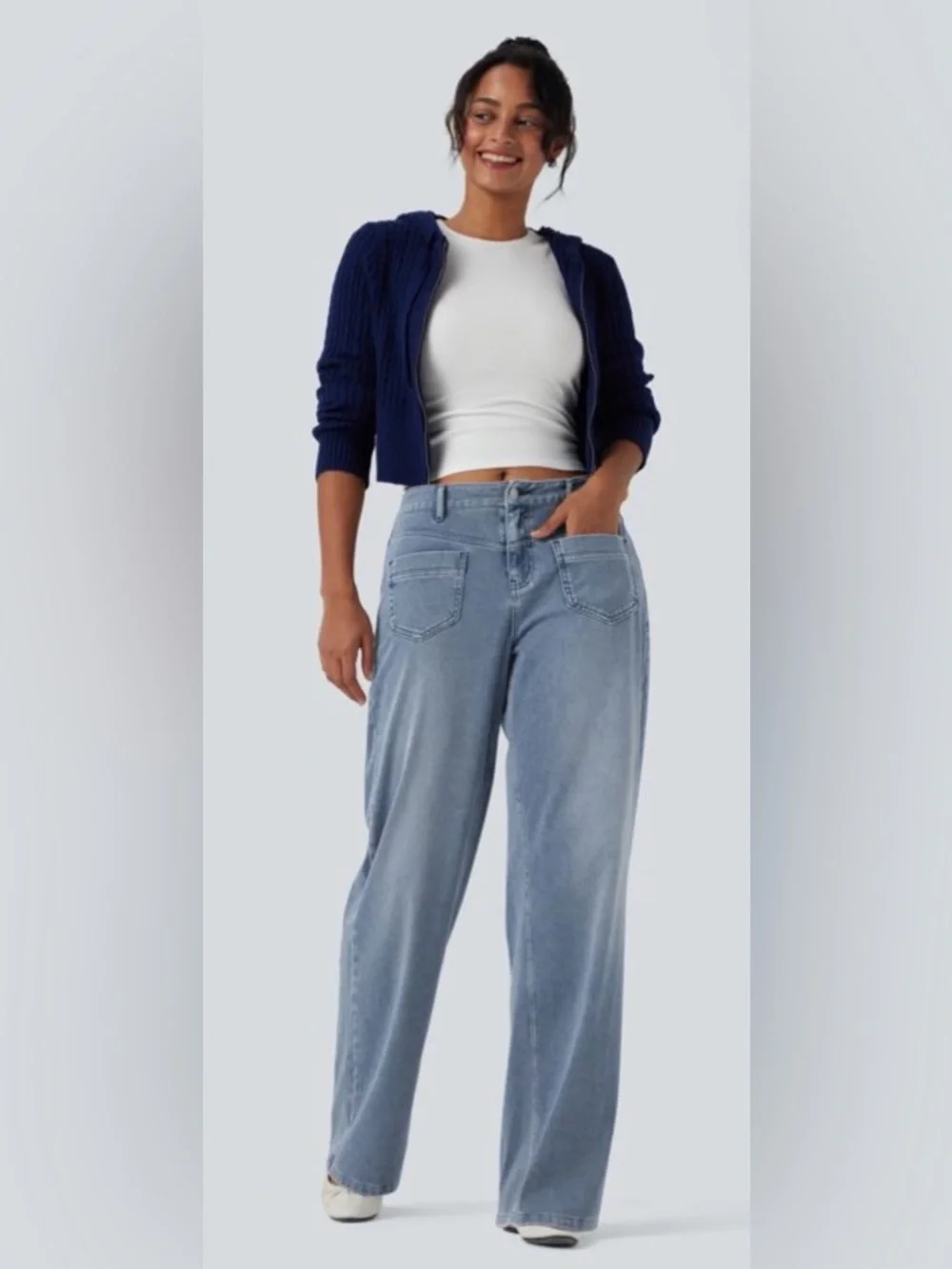 Halara Flex Mid Rise Straight Leg Casual
Jeans with Pockets (large) - Picture 1 of 8